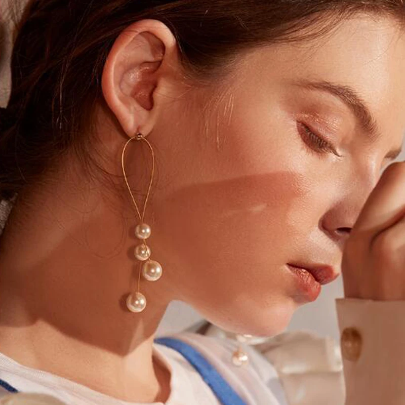 

SexeMara Hot Sale Simple Cross Imitation Pearl Earrings 2019 New Accessories Wholesale Jewelry Female Long Section Earrings Gift