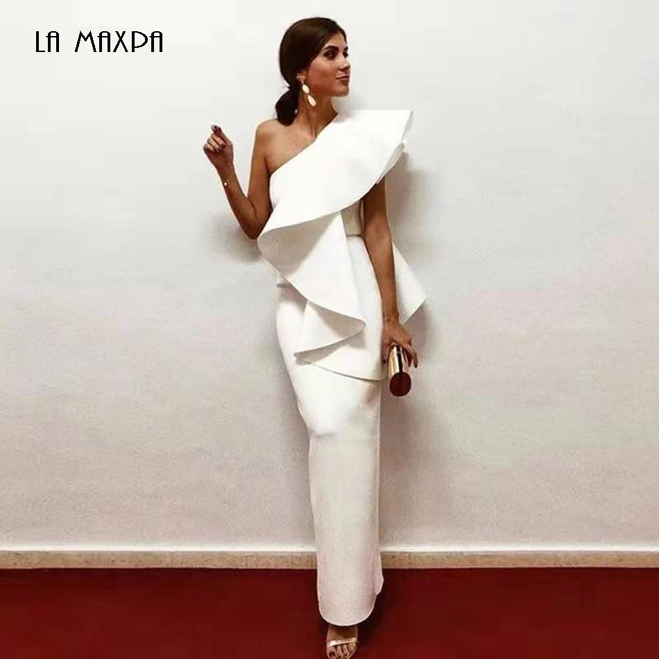 

2019 summer fashion women's elegant sleeveless ruffled Vestidos sexy one-shoulder dress celebrity party