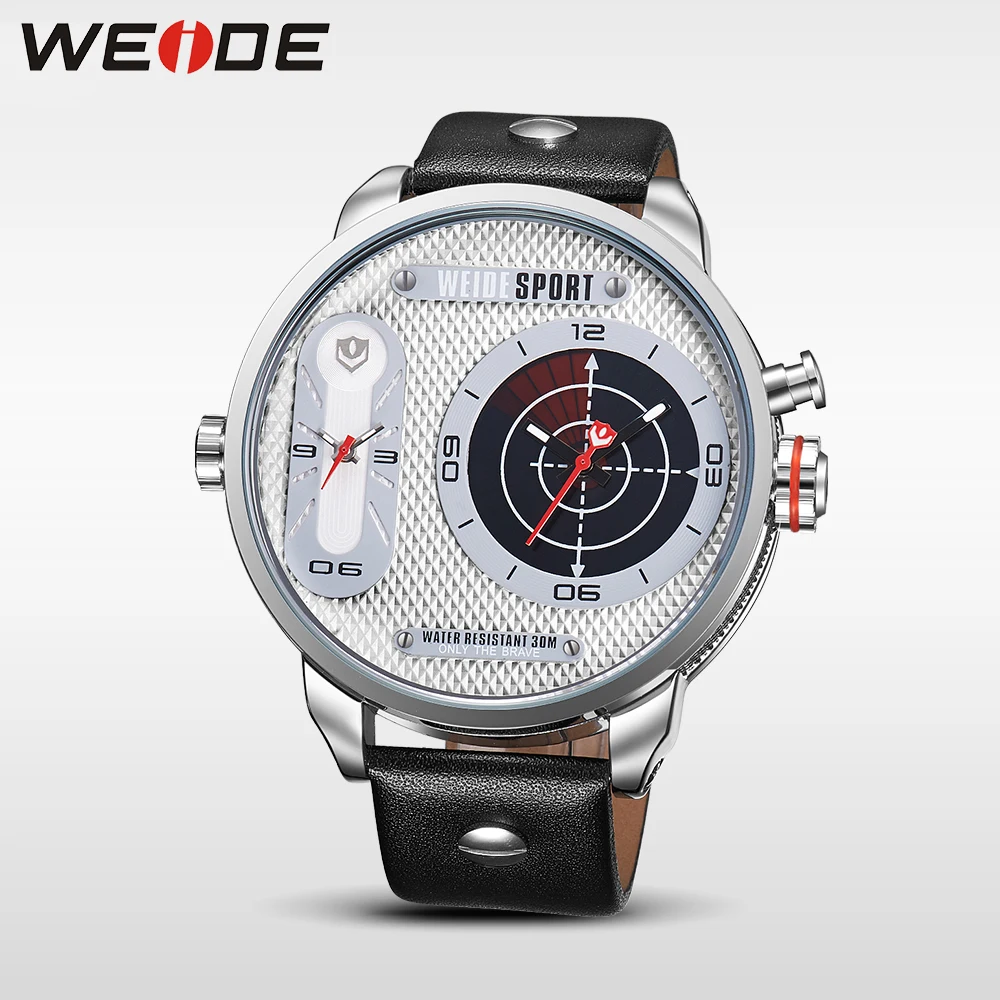 WEIDE White Dial Red Stainless Steel Watch Analog Digital LCD Mens Auto Date 30M Water Resistant Multifunction Wristwatches Gift