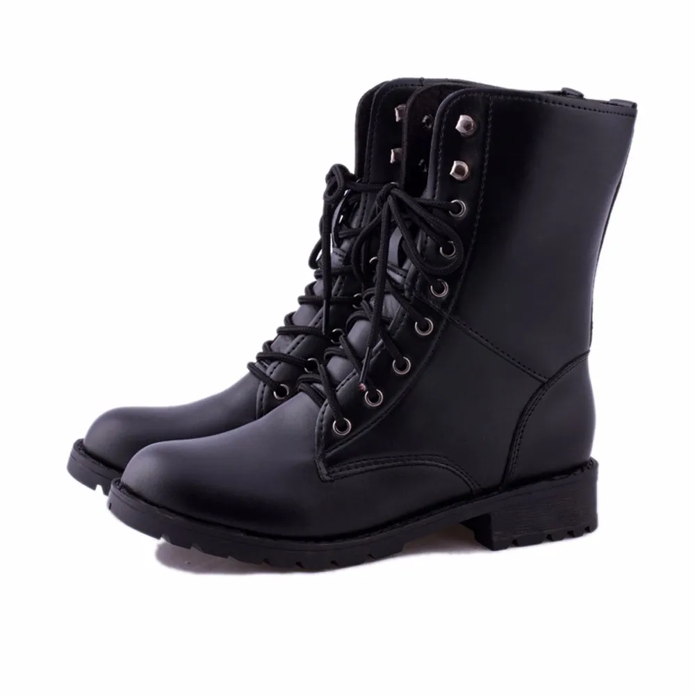 

shoes women sandalsWomen Men Lace Up Flat Biker Military Army Combat Black Boots Shoes platform boots