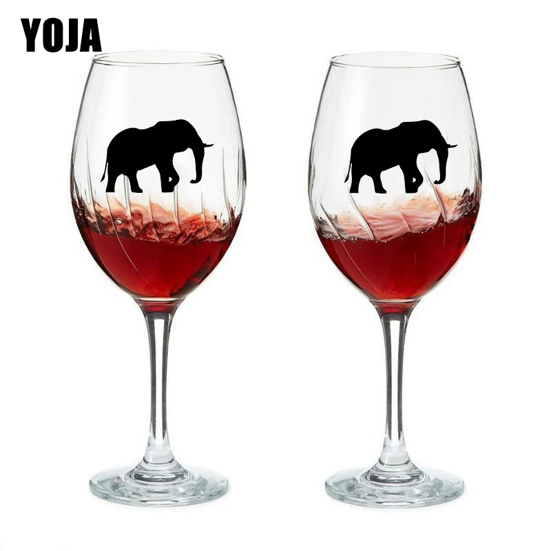 

YOJA 7X4.5CM 6pcs Elephant Personality Cartoon Bedroom Wall Decal Fashion Wine Glass Sticker G1-0226