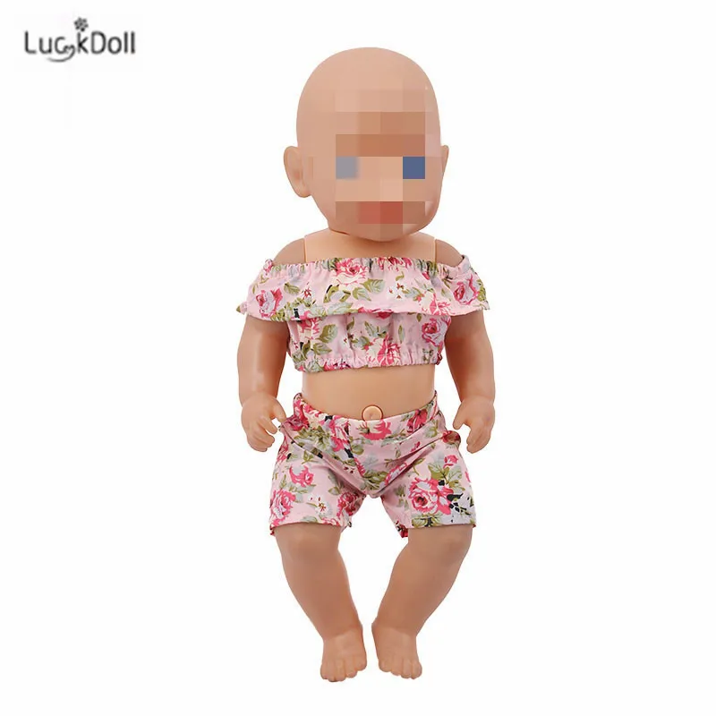 LUCKDOLL цветок короткий рукав шорты комплект подходит 18 дюймов Американский 43 см BabyDoll одежда аксессуары, игрушки для девочек, поколение, день рождения Gif