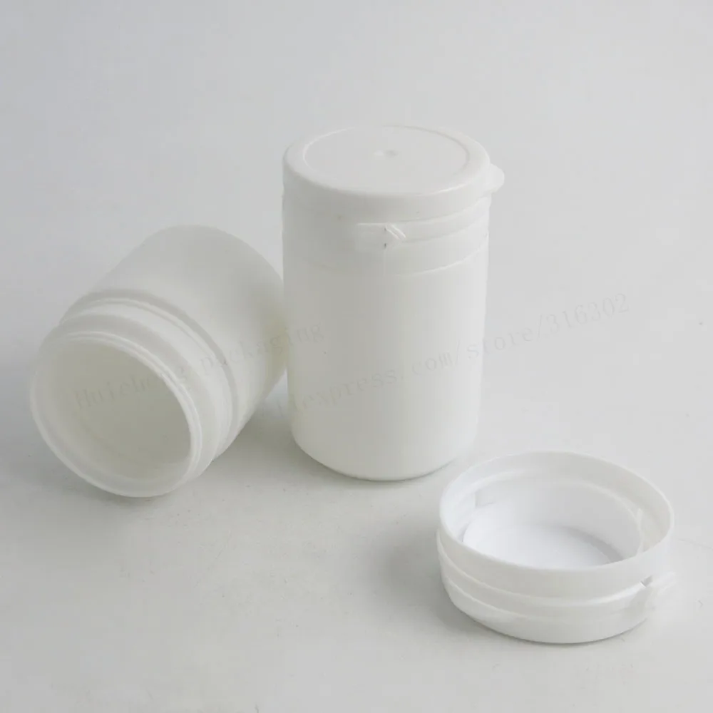 50pcs  50ml 70ml 80ml  HDPE Solid white pill bottle w/tearing cap hard plastic PE medical grade  hinge Top Medical Bottle