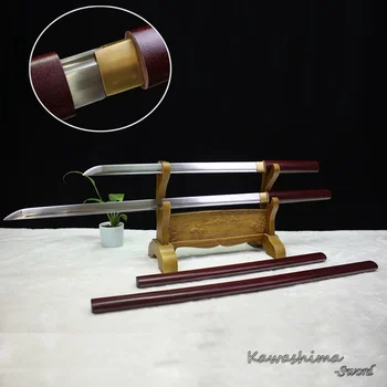 

Hand Forged High Carbon Steel Japanese Sword Set Katanan Wakizashi Full Tang Red Colour Straight Blade