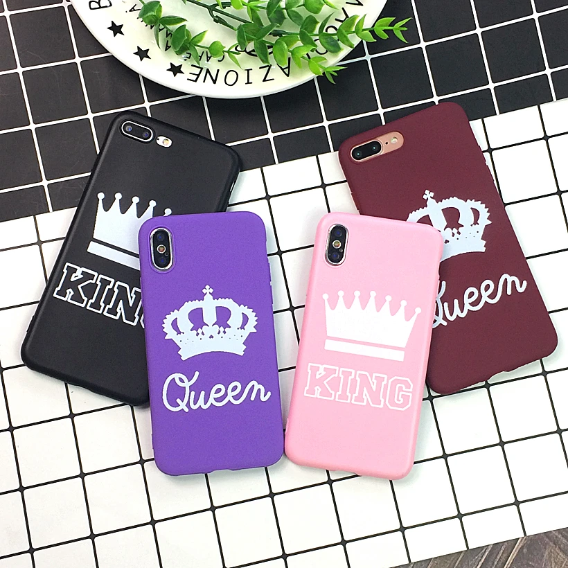 

Couple Crown Style Phone Case For iPhone 6 6s 7 8 Plus X Pure King Queen Letter Soft TPU Back Cover Cases For iPhone XR XS Max
