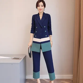 

High quality New Blazers Pants Suits Solid Simple Women Pants Suits 2 Two Piece Sets Long Slim Jacket & Pants Female