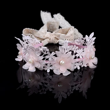 

1Pc Korea Style Cute Princess Headband Long Lace Ribbon Flower Wreath Girls Kids Hair Styling Accesosries