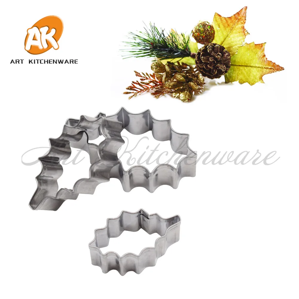 Buy 3pcs Stainless Steel Holly leaf Fondant Cutter