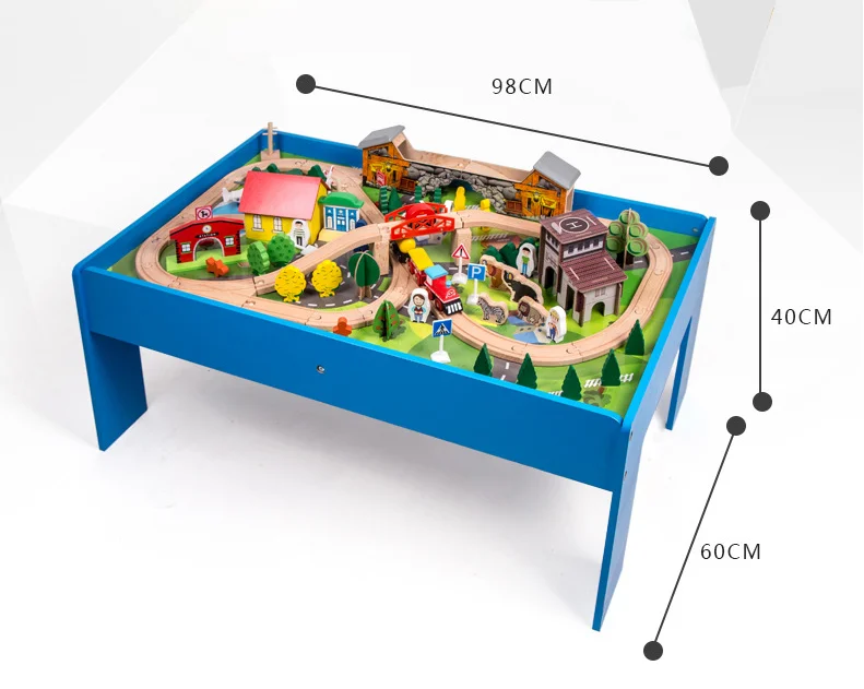 Высокое качество, 108 шт, набор деревянных столов с изображением поезда, машинок из мультфильма, леса, животных, дорожное движение, сцена, имитация детских игрушек