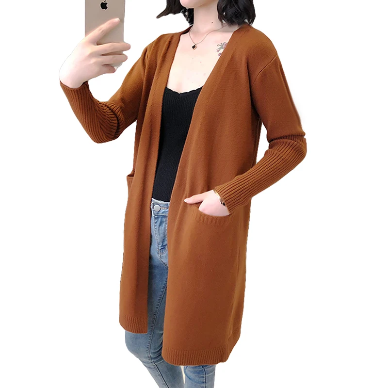 

2019 Autumn Winter Long Cardigan Female Warm Jacket Women Solid Long Sleeve Sweater Knitted Cardigans For Women Cardigan Coat