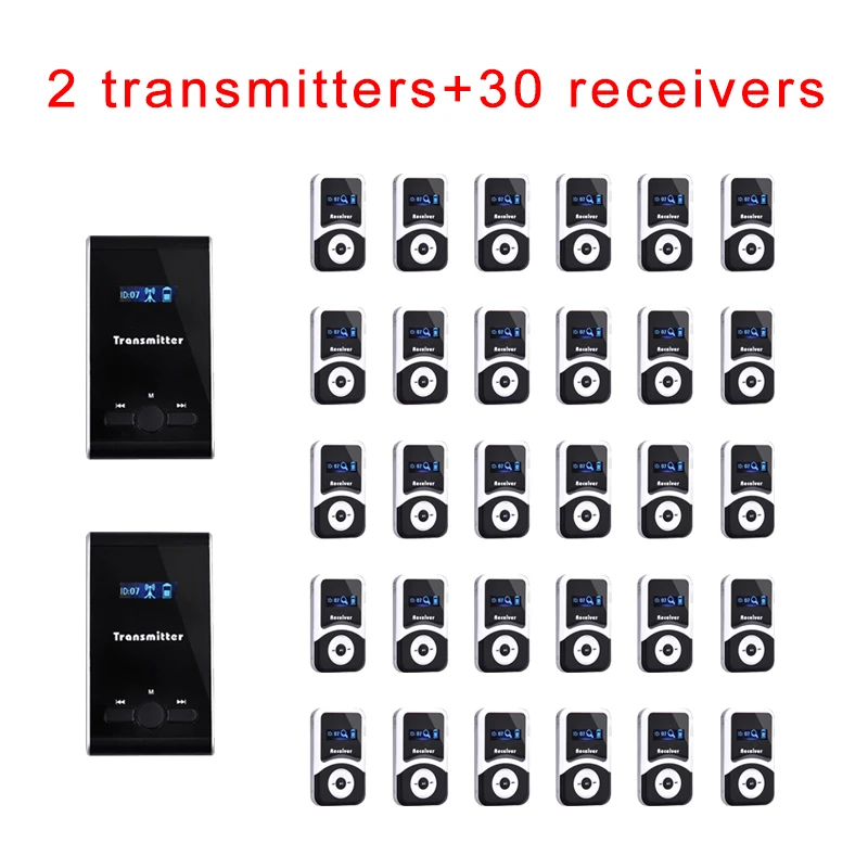 

Wireless Tour Guide System ( 2 Transmitters + 30 Receivers ) / Simultaneous Interpretation equipment / Audio Guide device