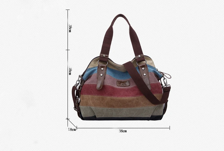 Женская вместительная сумка, Холщовая Сумка на плечо, Женская Повседневная многоцветная полосатая сумка для покупок, модная сумка-мессенджер, Bolsos Mujer