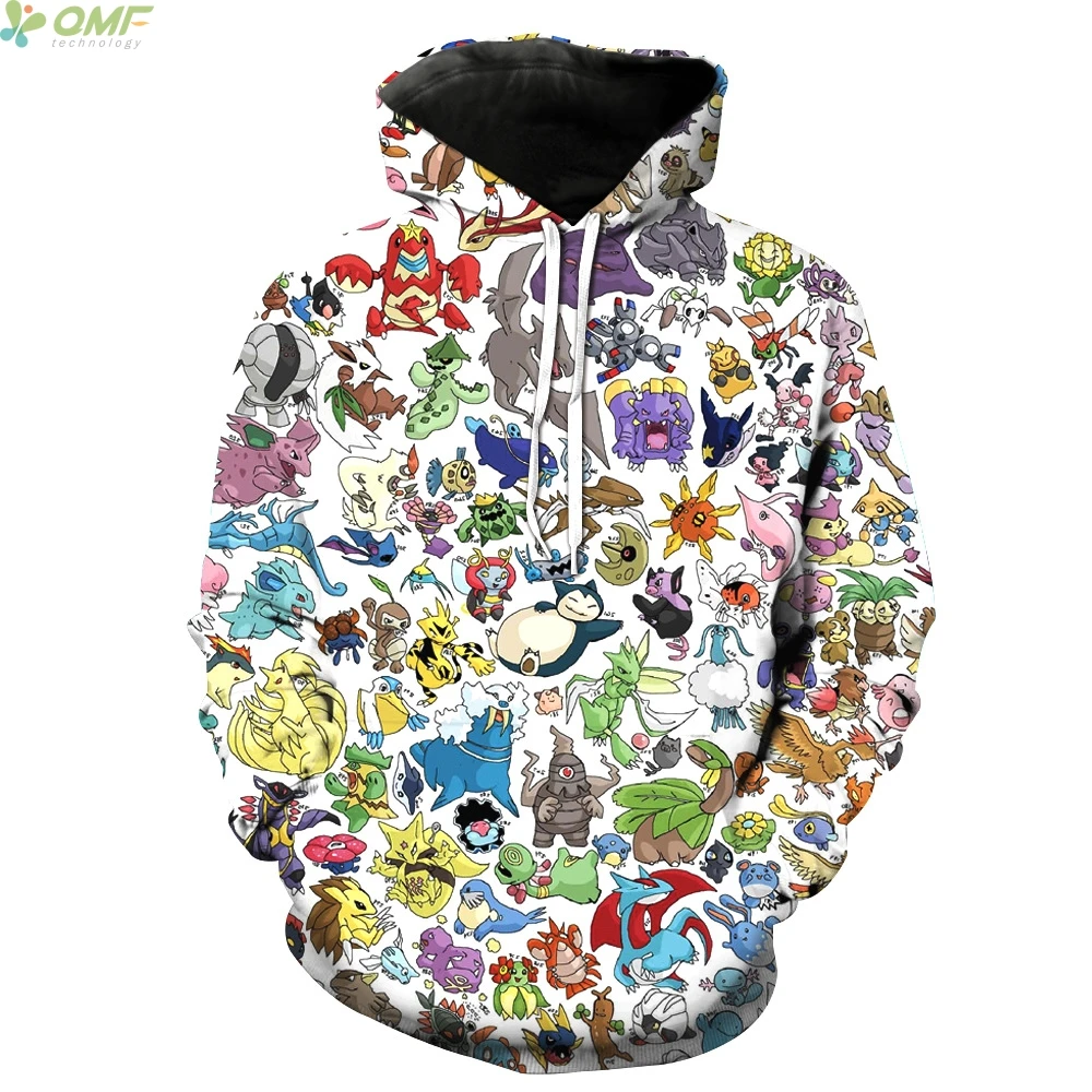 All Pokemon Go Print Men Sweatshirts Fashion Couples Hooded Tops Pocket Monster Cartoon Hoodies