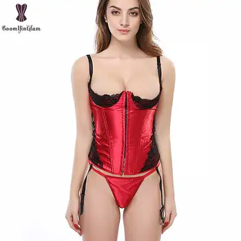 Sexy Red Corset Lingerie With Lace Push Up Bra Adjustable Shoulder Strap Plus Size Women Night Wear Boned Corselet Waist Cincher 5