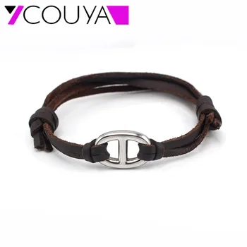 

COUYA Round Bracelet 2017 new fashion Design stainless steel Leather Bracelets For Women Men Charm Jewelry Bangle