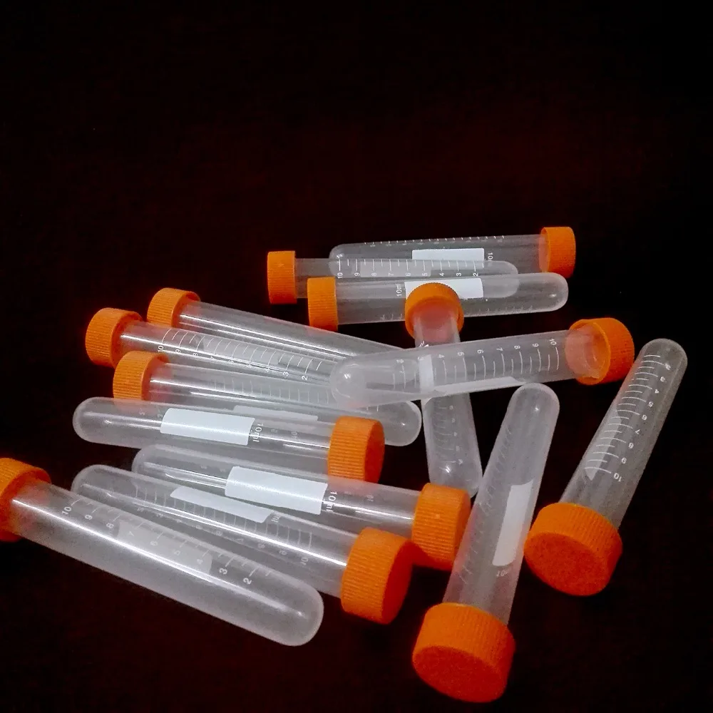 10ml Plastic Centrifuge Tubes, Round bottom, Graduated Marks, with Screw Cap, Pack of 20pcs ,