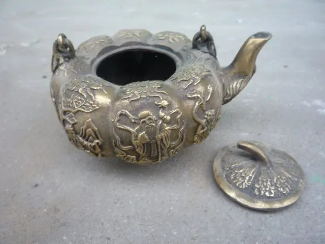 Редкий Старый династии Цин медный чайник, с& mark, лучшая коллекция и украшение