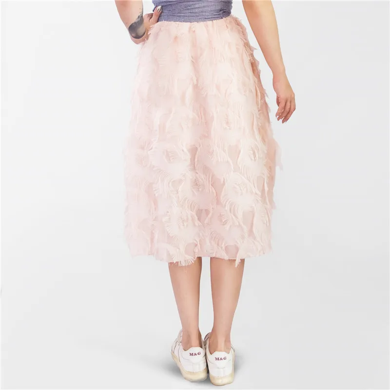 Colorfaith, новинка, Женская длинная юбка миди на весну и лето, женская модная Расклешенная юбка с перьями и аппликацией, Женская юбка с высокой талией SK1812