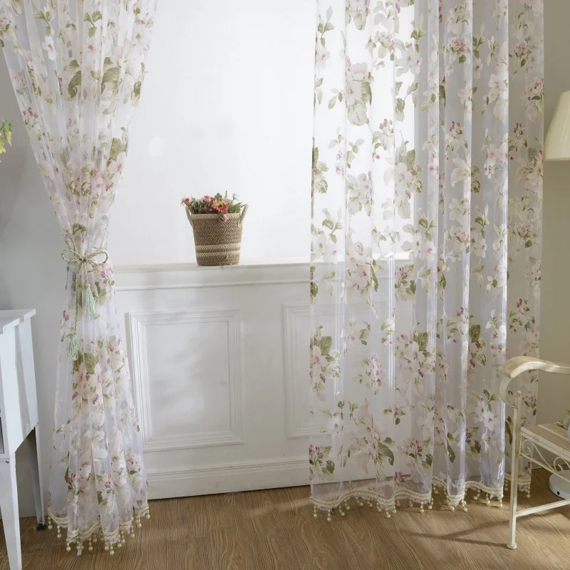 

Transparent Room Divider Drape Scarfs Window Curtain Floral Tulle Panel Valances Voile Curtains