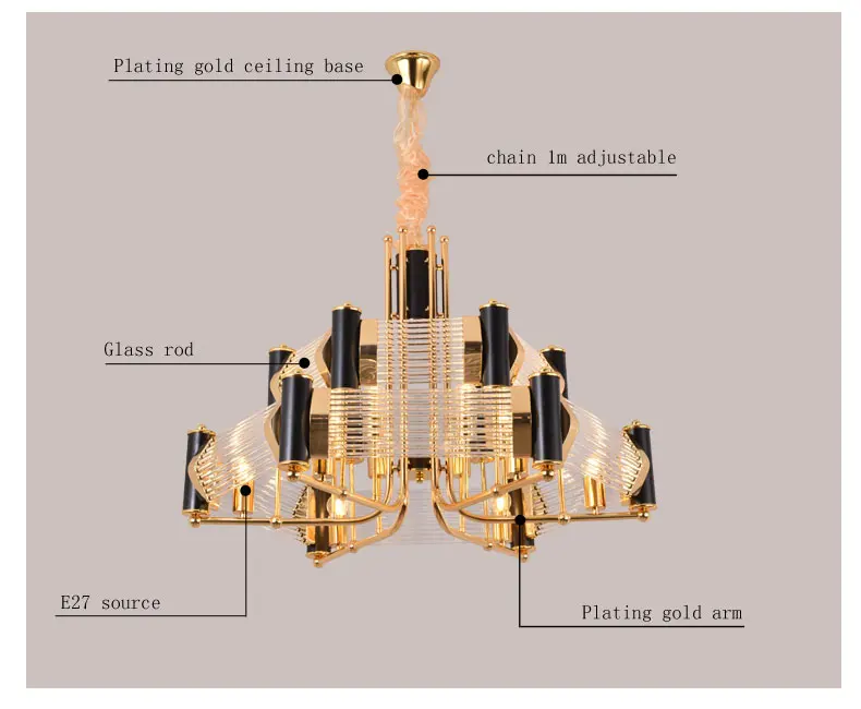 Золотой светильник-люстра, светильники, стеклянная дизайнерская лампа, Современная гостиная, спальня, кухня, домашний декор, светильник, металлический блеск E27