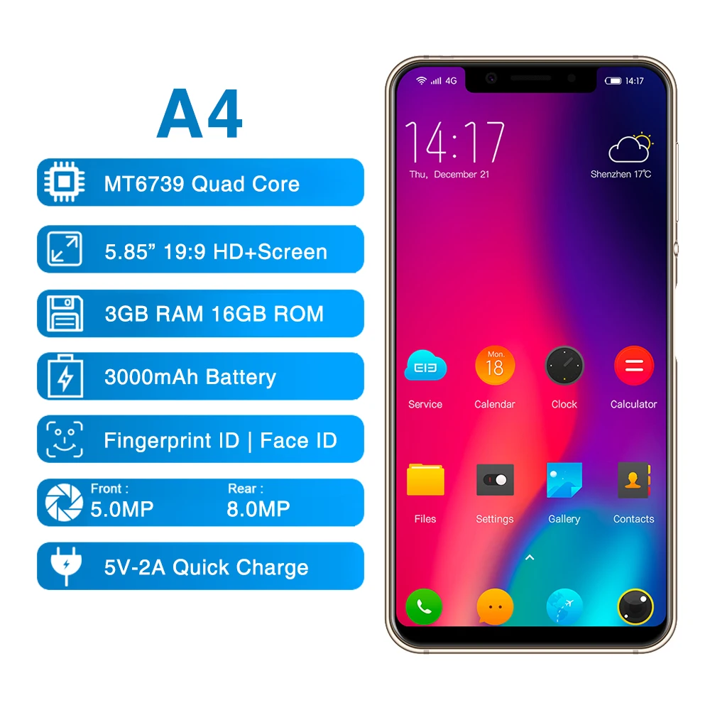 Elephone A4 3 GB + 16 Гб 5 85 &quot19:9 HD Экран Смартфон Android 8 1 MT6739 4 ядра сотовый телефон 3000 mAh 4G