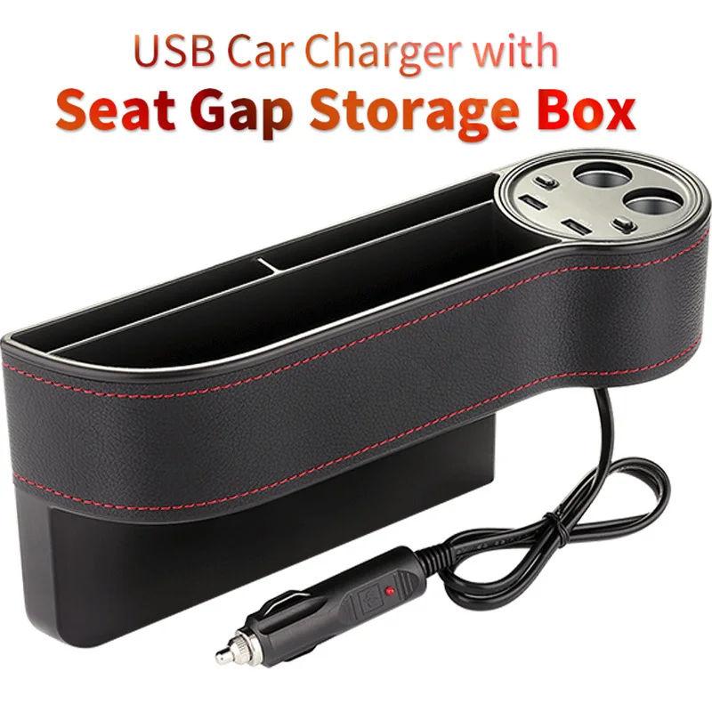 Car Seat Crevice Storage Box 2 USB Car Charger Cigarette Lighter