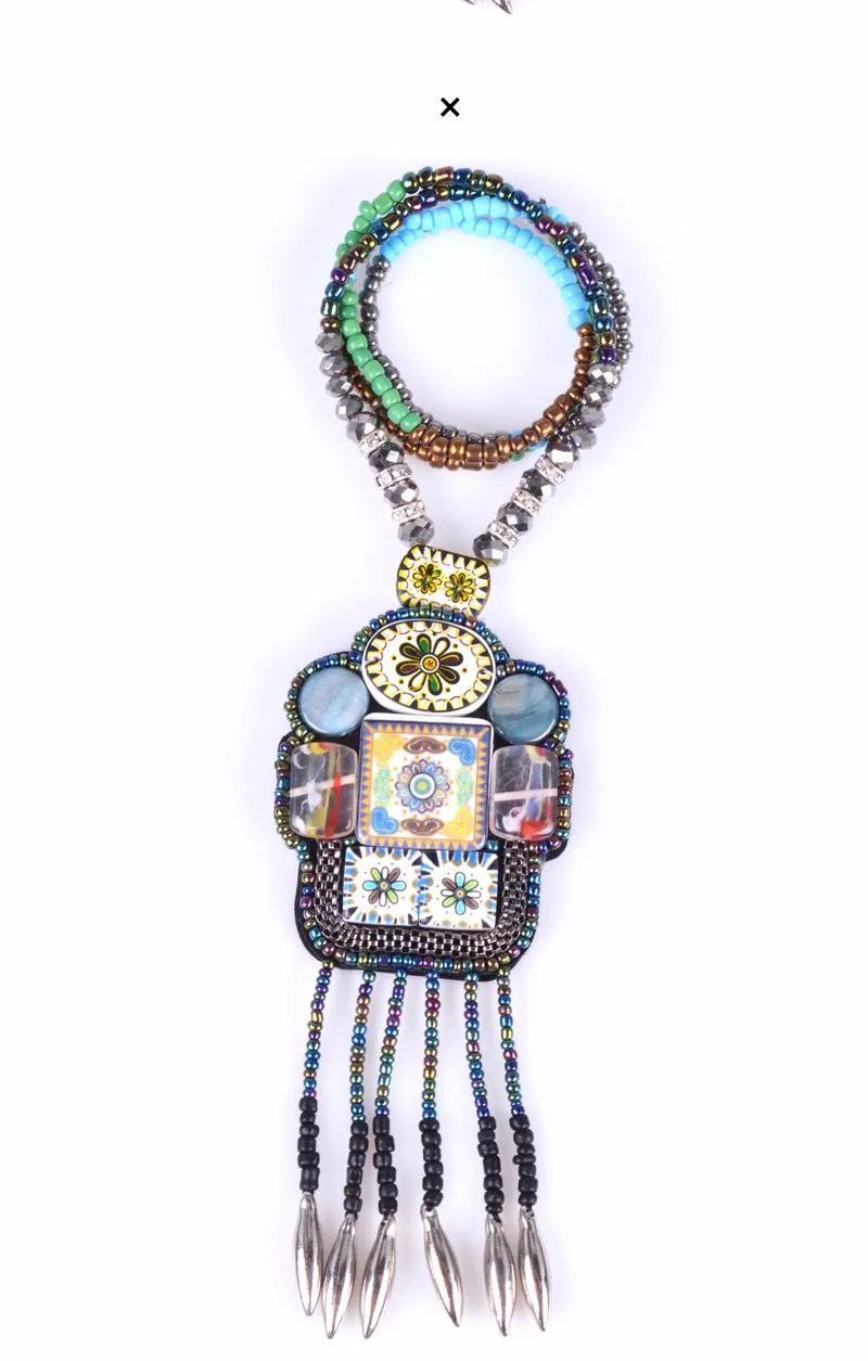 Модные роскошные смешанные длинное колье с бусинами эффектное ожерелье s& Кулон керамические этнические богемные разноцветный бисер ювелирные изделия
