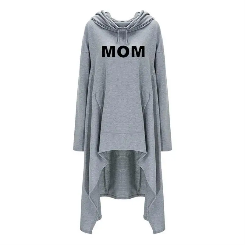 Long Irregular  Hoodies For Women MOM Letters Print Tops Sweatshirts Femmes Hoodies Women Print Casual Loose Cotton Street Thick