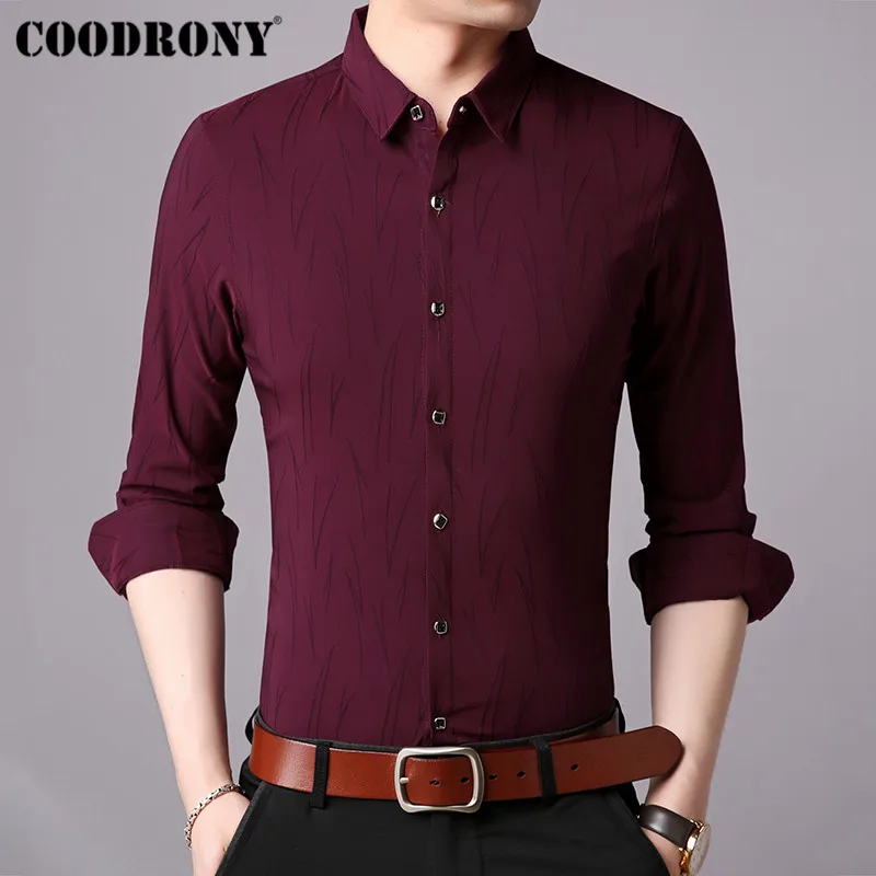 Wine COODRONY, брендовая мужская рубашка, осень, Новое поступление, длинный рукав, хлопок, рубашка для мужчин, уличная, размера плюс, повседневные рубашки, деловая одежда 96008 - Цвет: Wine