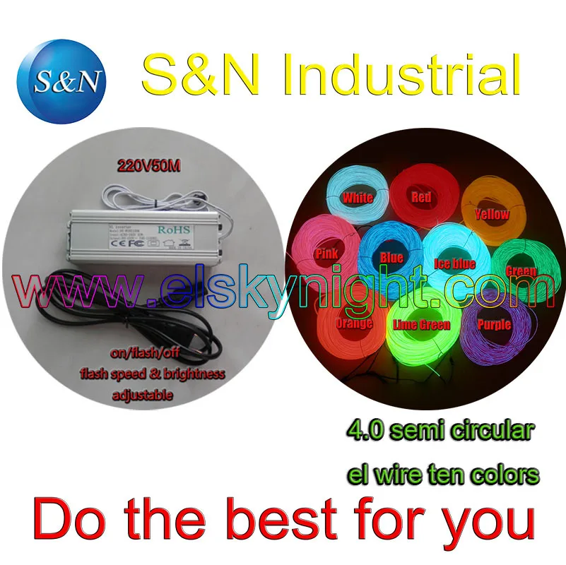 Special Price 4.0MM 50 M Flexible semi circular el Wire Tube Neon Light &100-240VAC inverter for holiday,party,festival and house decoration