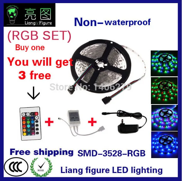 RGB Светодиодные ленты 5 м 300led 3528 SMD Водонепроницаемый + 24key ИК-пульт дистанционного управления + 12 В 2A Адаптеры питания гибкие Светодиодные