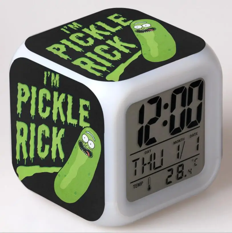 

Rick And Morty Cucumber Action Figures LED 7 Colors Change Touch Light Alarm Desk Watch Boys Girls Toys #3837