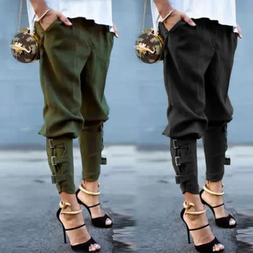 Мода Для женщин узкие шикарные брюки Высокая Талия Модные шаровары обтягивающие брюки штаны рваные лодыжки связали брюки Тонкий