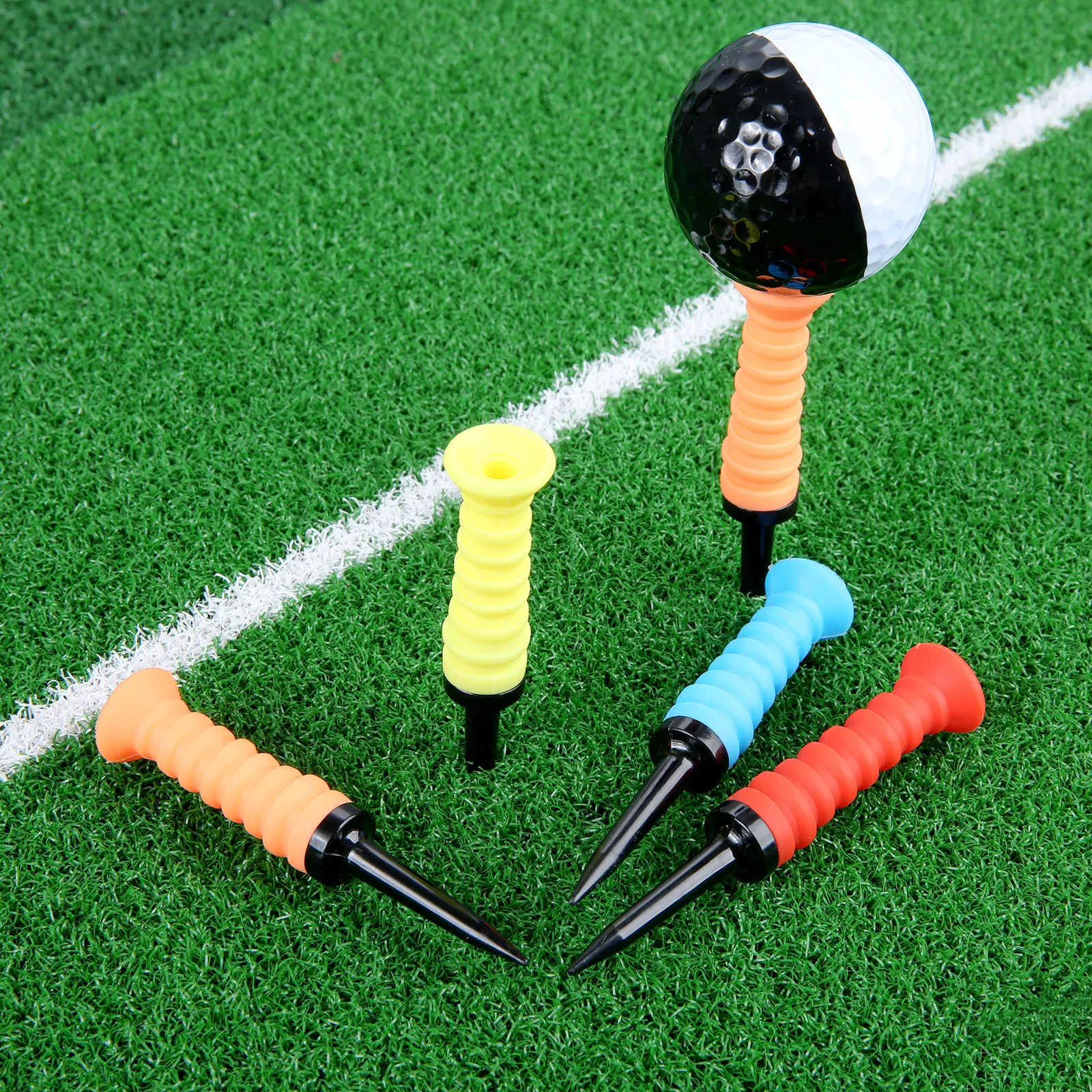 5 Pcs 82mm Rubber Flexible Elastic Top Plastic Golf Tees Low Resistance Power Reset Golf Spring Tee Golf Practice Accessories