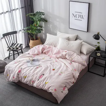 

Pink cartoon cute girl fruit pattern stripe duvet cover fruit bedding bedclothes 1pcs girl kid twin full queen king bedclothes