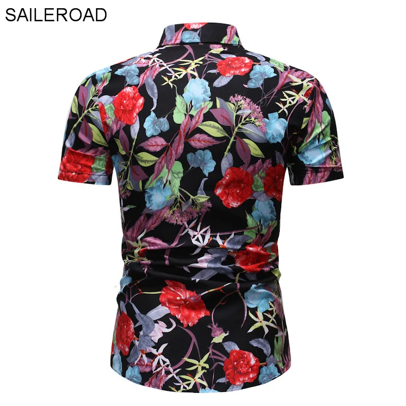 SAILEROAD Camisa Flores Hombre Мужская рубашка рубашки Гавайская Мужская рубашка с цветочным принтом облегающие топы с принтом Camisa Preta