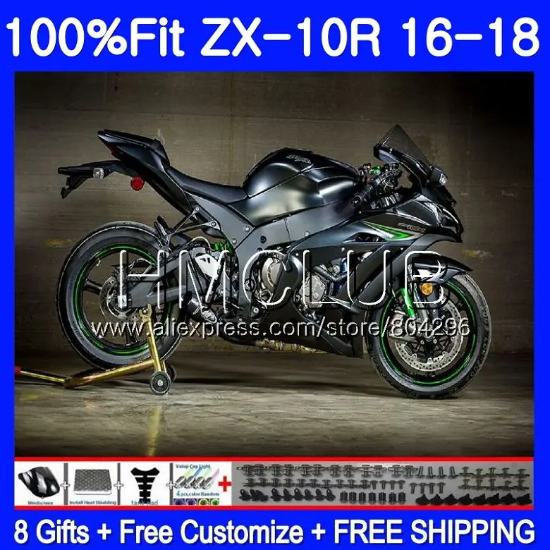 

Injection For KAWASAKI NINJA ZX 10 R ZX10R 16 17 18 42HM.22 ZX 10R ZX1000 ZX 1000 ZX-10R 2016 2017 2018 Gloss black Fairing kit