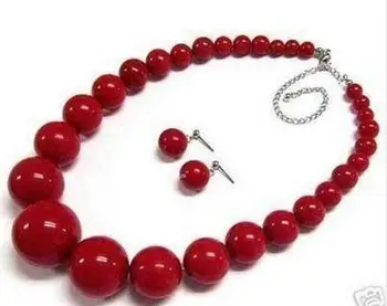 

fine Lovely Wonderful word Beautiful 6-14mm Red Coral Round Beads Necklace Earring 18"noble lady's CZ Luxury Ms. girl