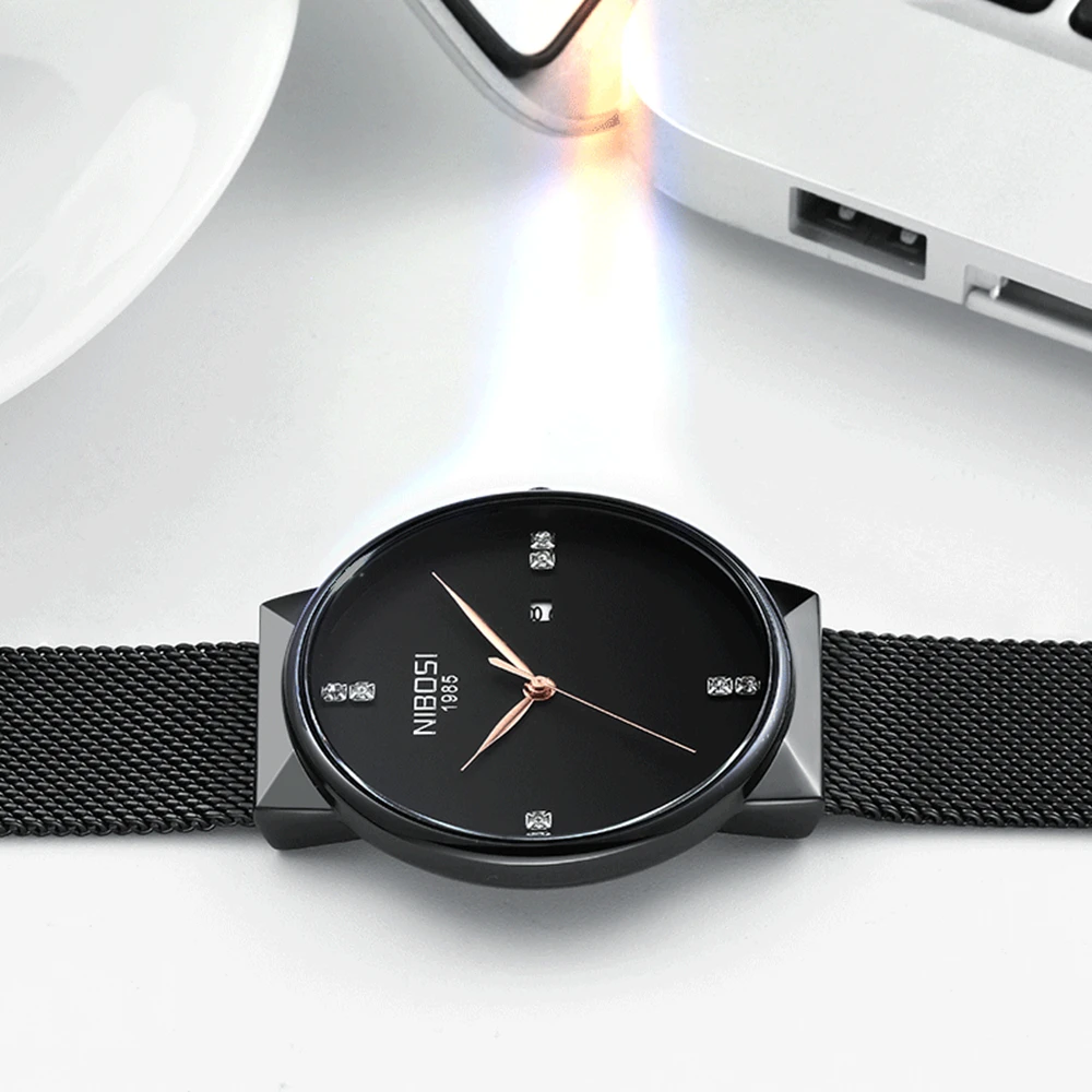 Cena Relogio NIBOSI mężczyźni zegarki wodoodporna data zegarek na rękę mężczyzna siateczkowy pasek na co dzień złoty zegarek kwarcowy zegar mężczyźni Relogio Masculino