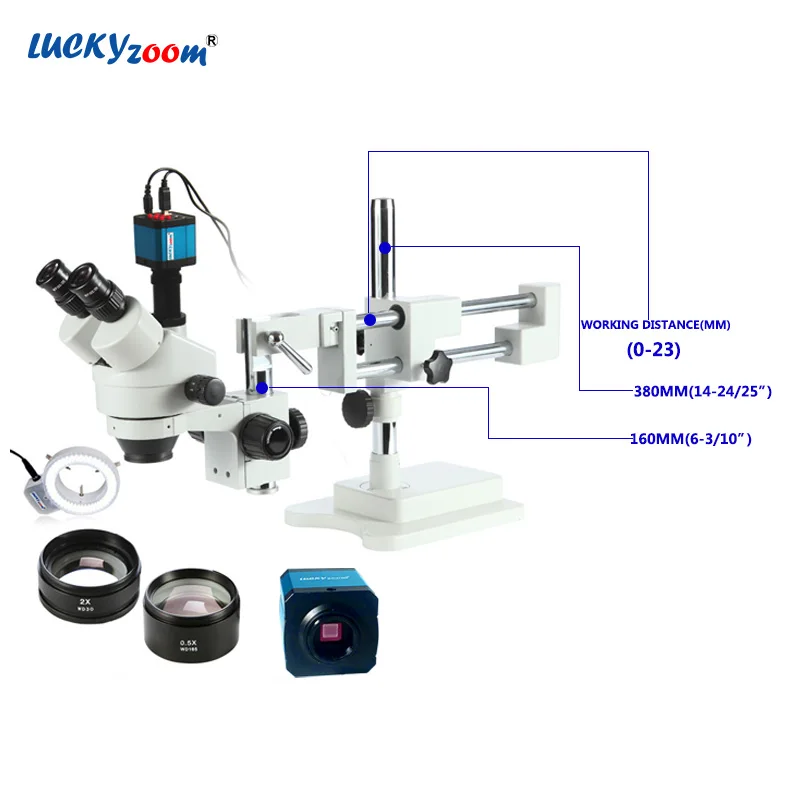 Luckyzoom 3.5X-90X Simul-Focal двойной стенд стрела стерео тринокулярный микроскоп 14MP HDMI камера 144 шт. аксессуары для светодиодного микроскопа