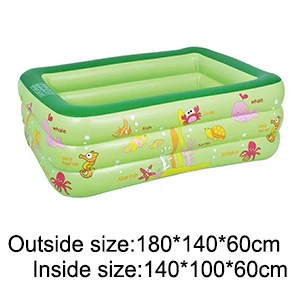 Детский надувной бассейн подводный мир Детская ванна прямоугольный детский бассейн с мягким дном надувной шар яма - Цвет: 180x140x60cm Green