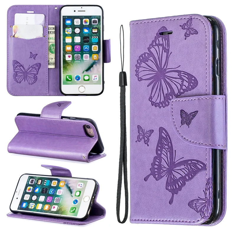 

2019 Butterfly Flip Case For Iphone 8 7 6 6s Plus Cover Wallet PU Leather Bag For Coque Iphone XR X XS Max Case Cell Phone Book