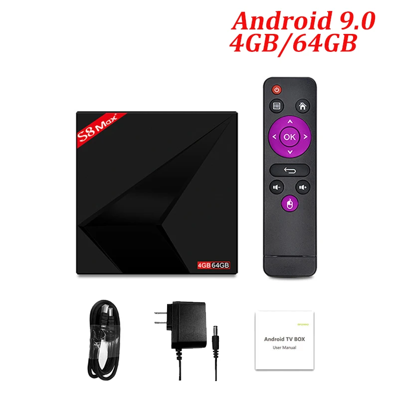 TV BOX S8 MAX PLUS 4 Гб 64 ГБ Android 9,0 ТВ приставка Rockchip RK3328 четырехъядерный 64 бит 2,4G/5 ГГц двойной WiFi 4K Смарт ТВ приставка PK X88 MAX PLUS - Цвет: TV BOX