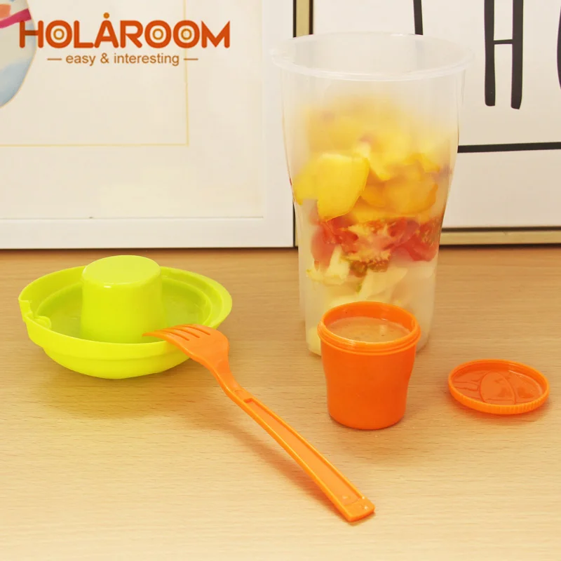 

Holaroom Salad Container Serving Lunch Cup with Portable Shaker and Fork Set Vegetable Fruit Outdoor Sport Diet Salad Tools
