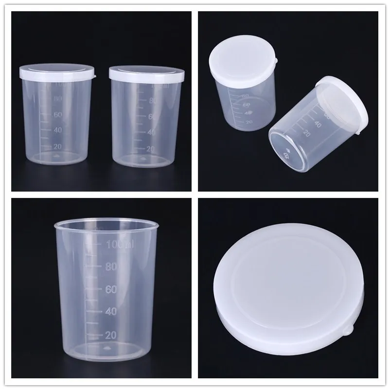 

2Pcs 100ml Plastic Transparent Laboratory Test Measuring Jug Graduated Beaker Container Liquid Measuring Cups Lab Supplies