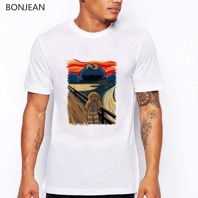 

Funny Cartoon Cookie Monster print tshirt men rick and morty t-shirt Cookie Muncher streetwear white t shirt summer top clothes