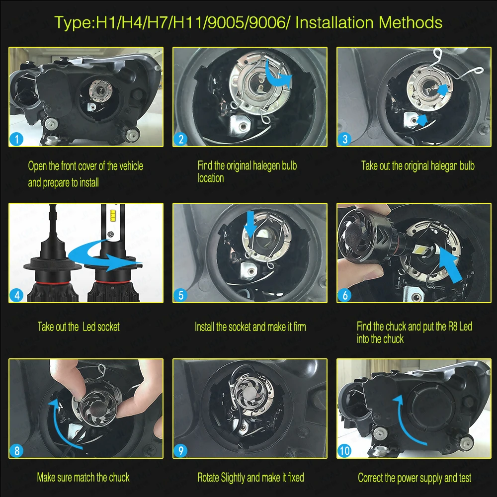 Mini8-H8/H9/H11 2 шт./лот светодиодный фар автомобиля 50 Вт 9600LM высокое LM COB белый свет 6000 К водонепроницаемый высококачественный освещения headlig