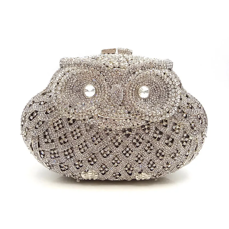 Animal bird design clutch women evening party bag diamonds owl shape crystal purses bridal wedding party crystal clutches - Цвет: Color 8 silver