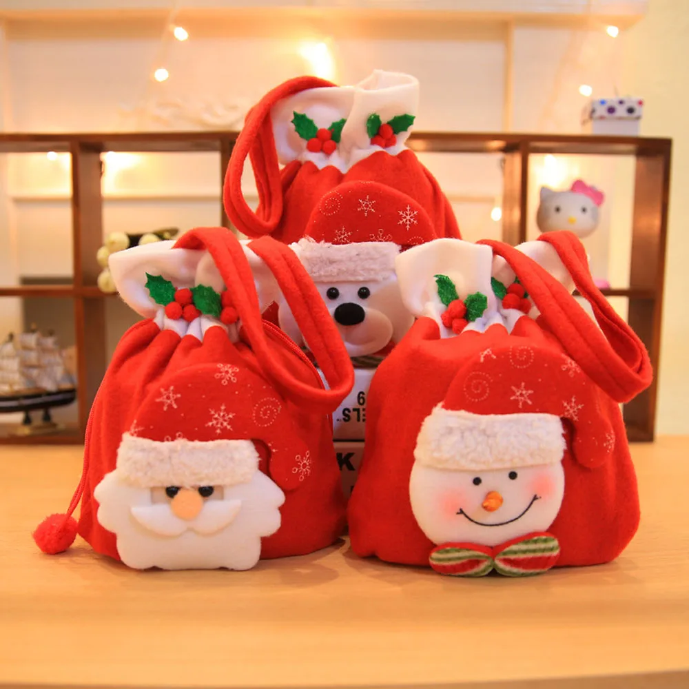 Christmas Candy Bag Santa Claus Bear Gift Bag Children Storage Pouch Xmas Party