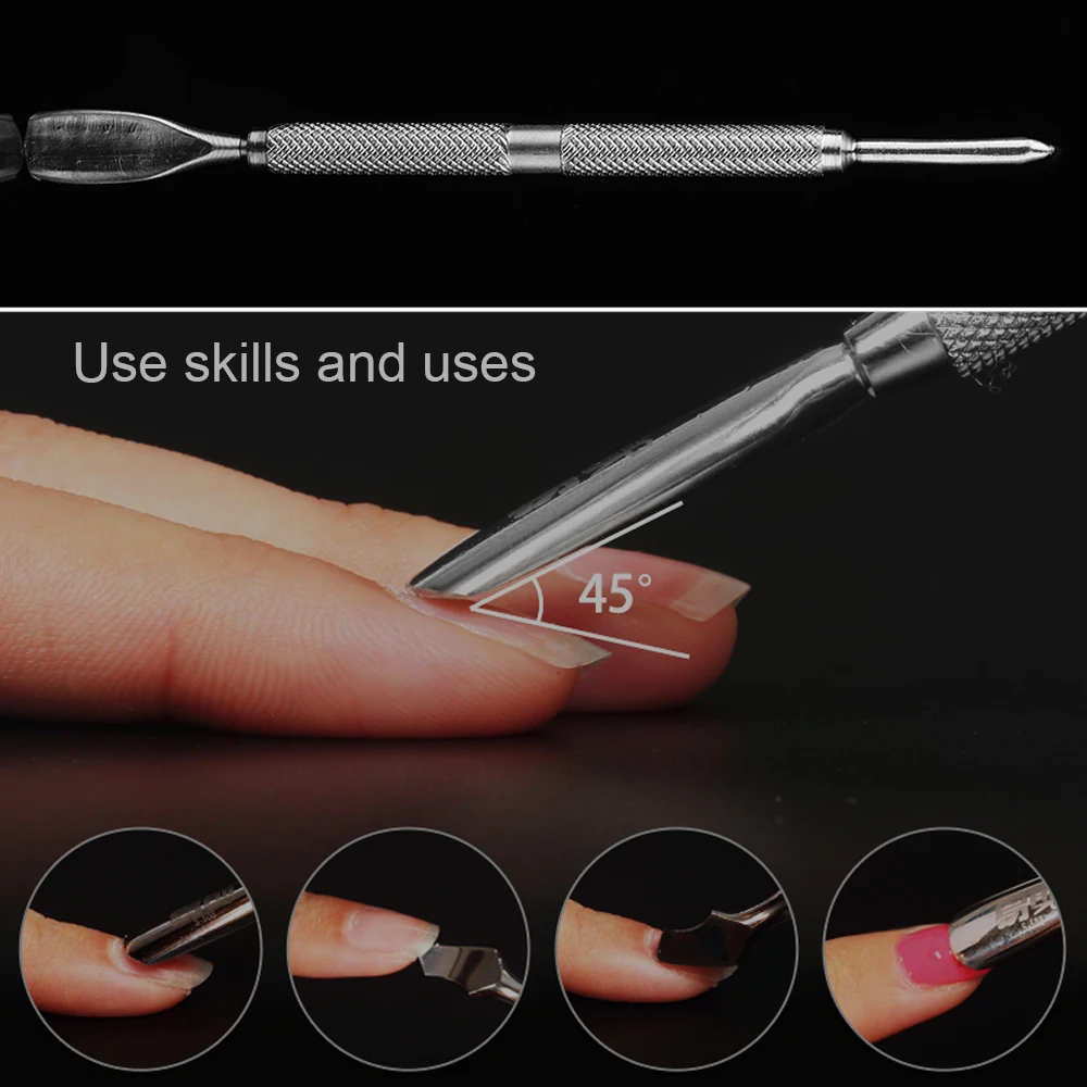 2 Way Pusher Nail Art Tools Stainless Steel Essential Cuticle Spoon